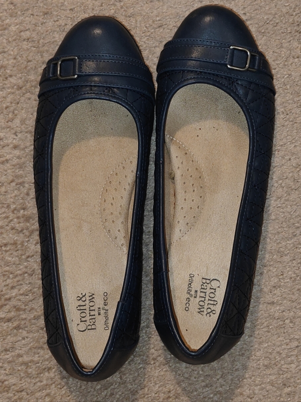Women’s Navy Quilted Slip-On Flat with Buckle Accent Size 9